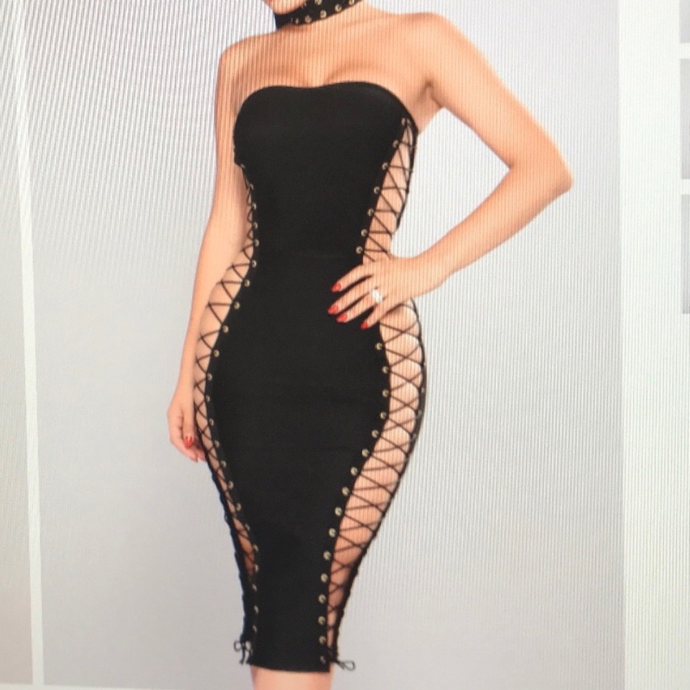 Sexy black tie up dress